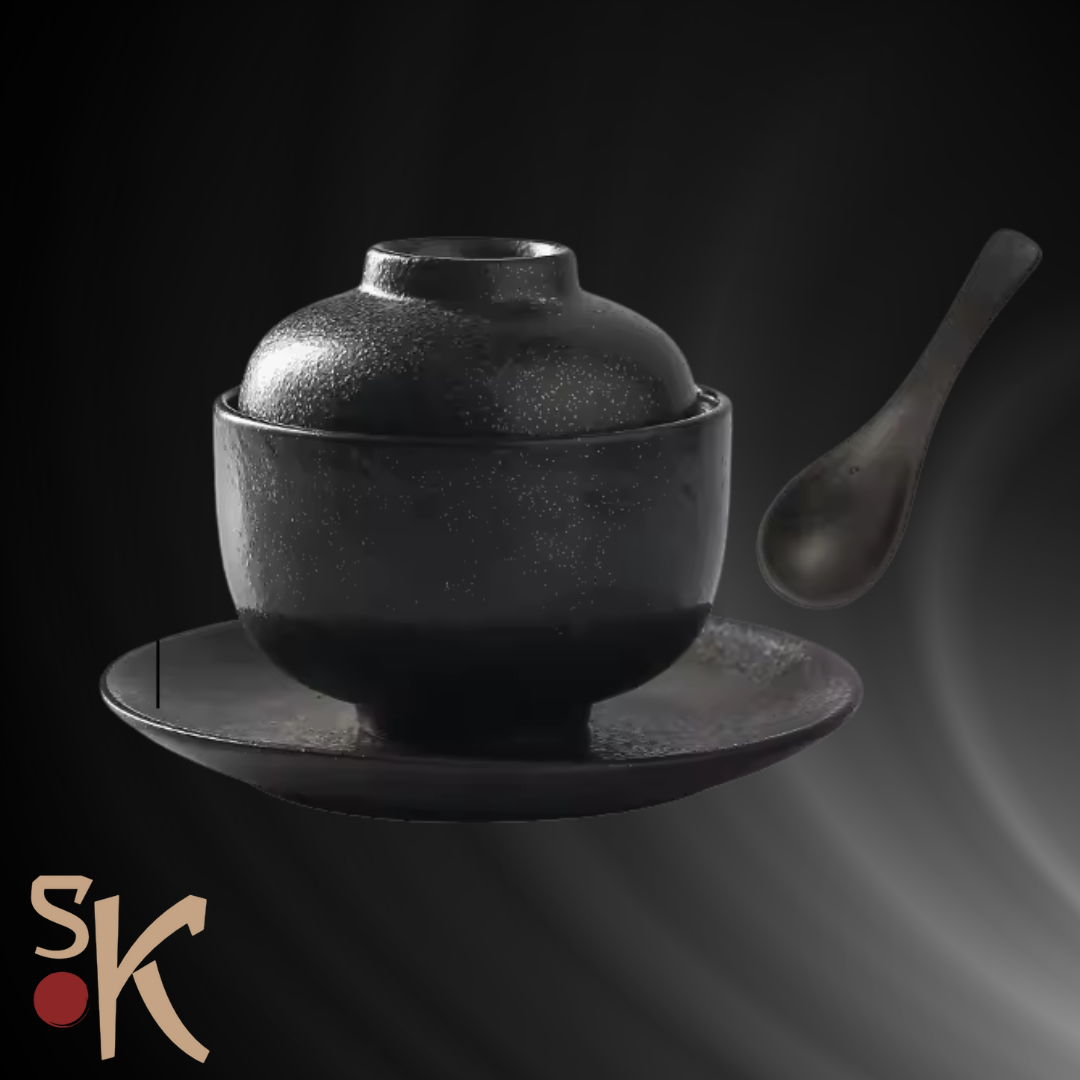 Ceramic Soup Stew Pot with Lid & Spoon Set