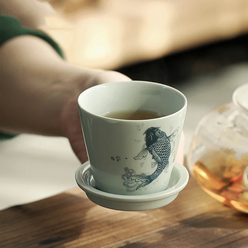 Traditional Japanese Style 120ML Tea Cup with Lid - Hand Painted (Small)