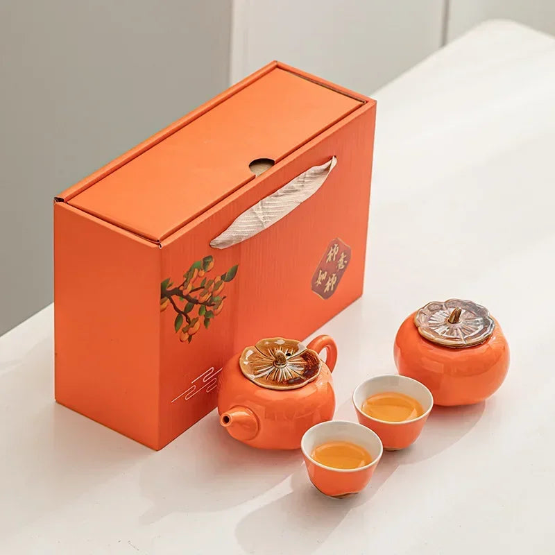 Ceramic Pottery 'Afternoon Tea' Burnt Orange Full Gift Set - Handmade