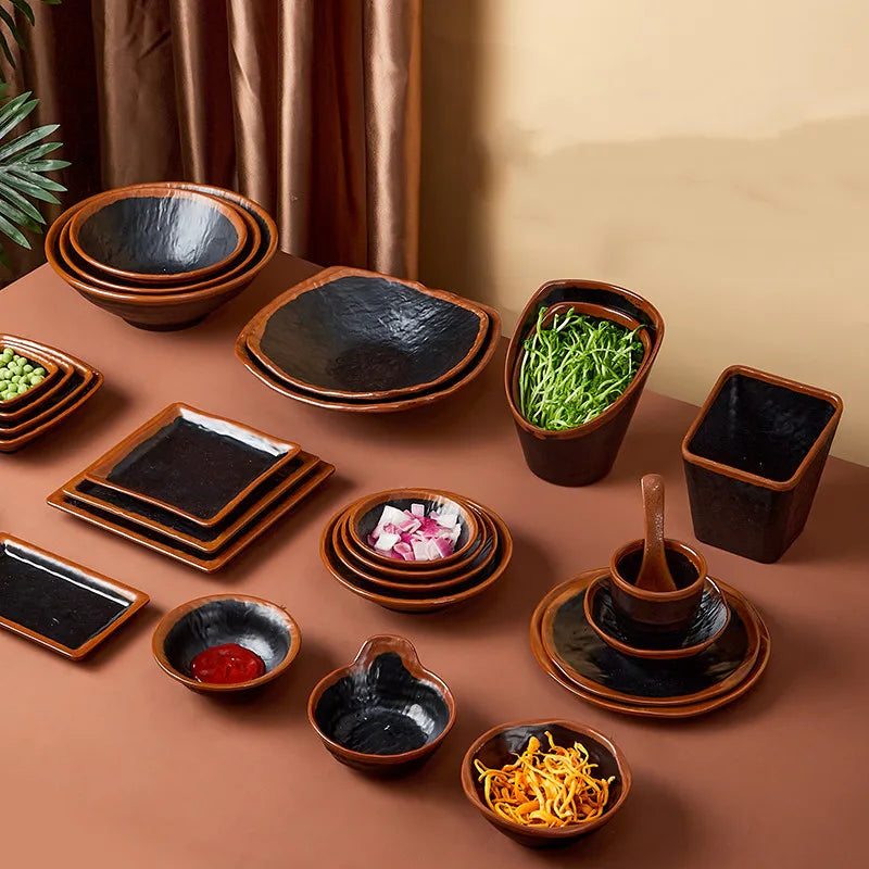 Black Japanese Style Melamine Tableware Dinner Set