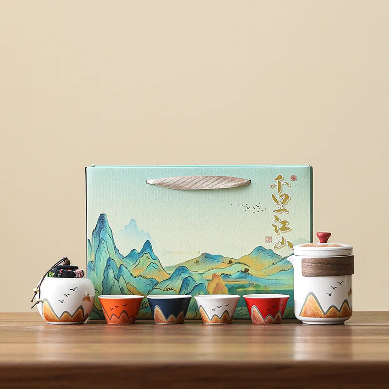 Outdoor Portable Travel Ceramic Tea Gift Set