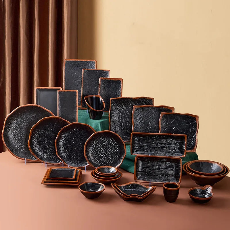 Black Japanese Style Melamine Tableware Dinner Set
