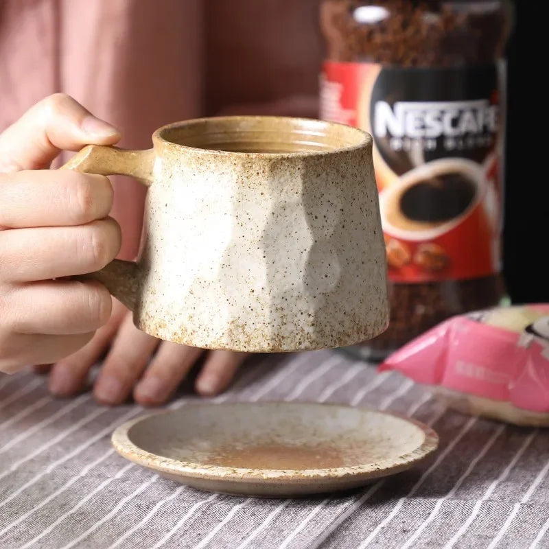 Retro Japanese Stoneware 300ML Ceramic Mug & Saucer Set