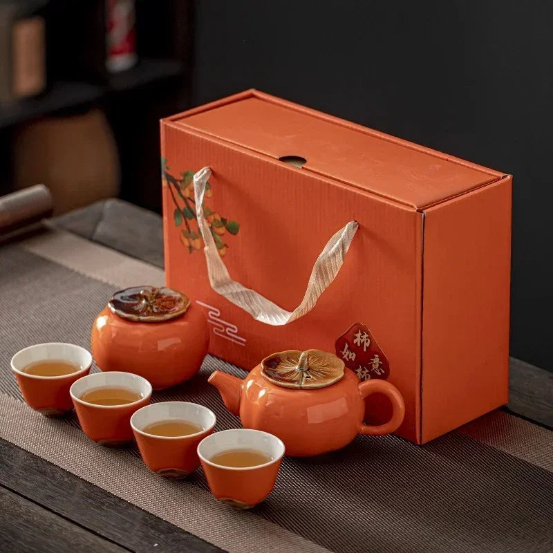 Ceramic Pottery 'Afternoon Tea' Burnt Orange Full Gift Set - Handmade