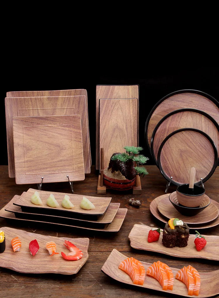 Wood Effect Melamine Tableware Dinner Set