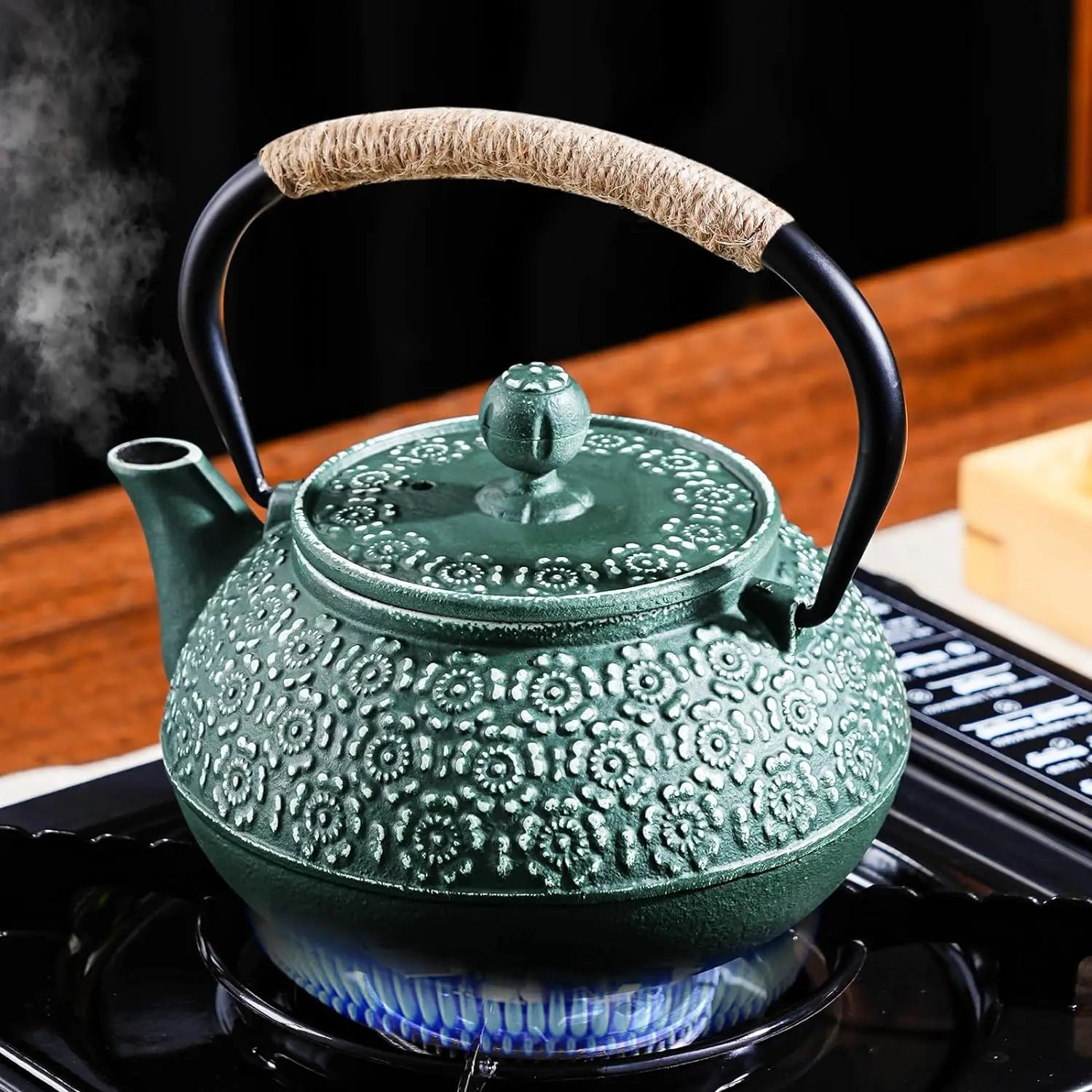 Household Cast Iron Teapot Sakura Pattern with Tea-Strainer 900ML Green | Black