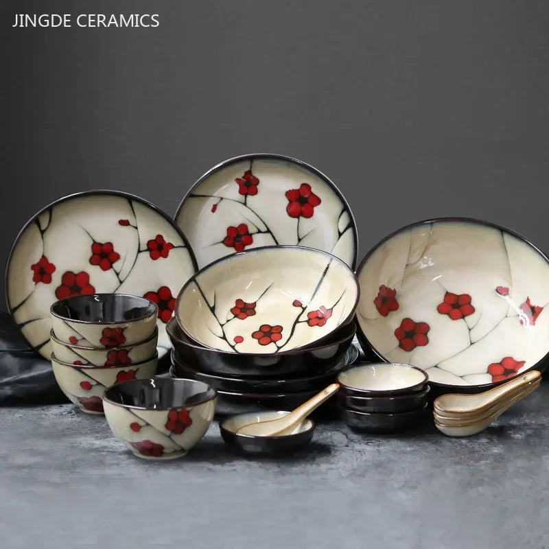 Ceramic Plum Blossom Tableware Dinner Set - Hand Painted