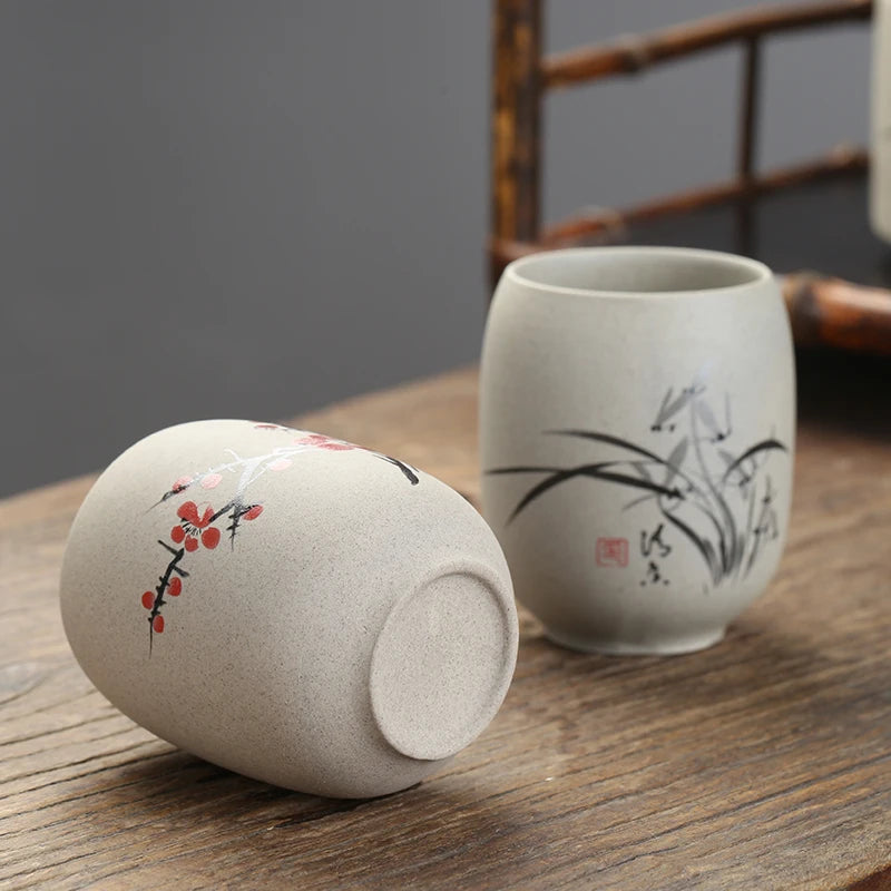 Japanese Retro Style Flowers Ceramic 175ML Teacup - Hand Painted