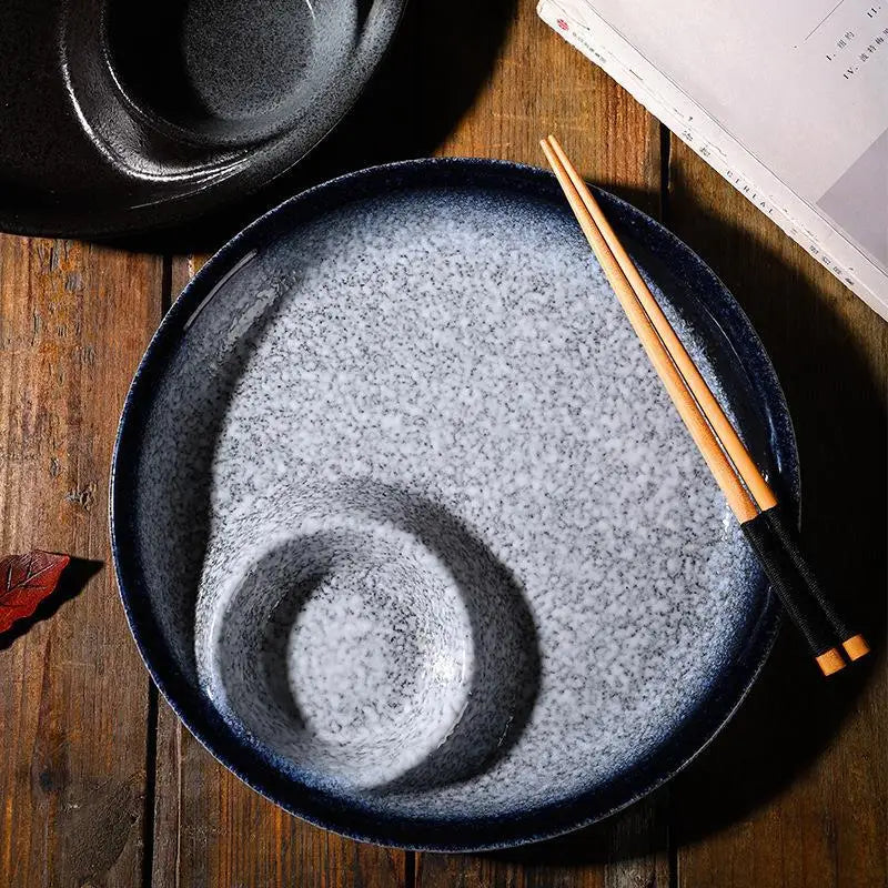 Ceramic Dumpling Plate with Vinegar Compartment - 10 Inches