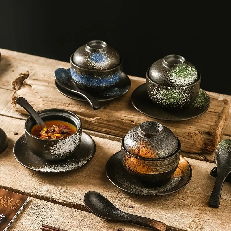 Ceramic Soup Stew Pot with Lid & Spoon Set