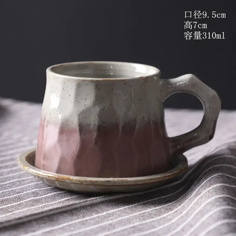 Retro Japanese Stoneware 300ML Ceramic Mug & Saucer Set