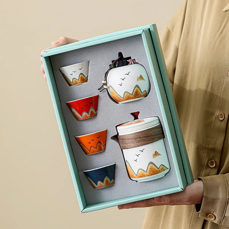 Outdoor Portable Travel Ceramic Tea Gift Set