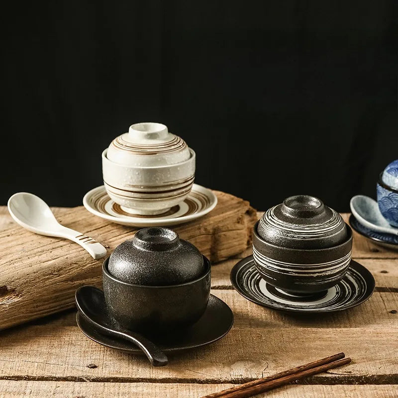 Ceramic Soup Stew Pot with Lid & Spoon Set