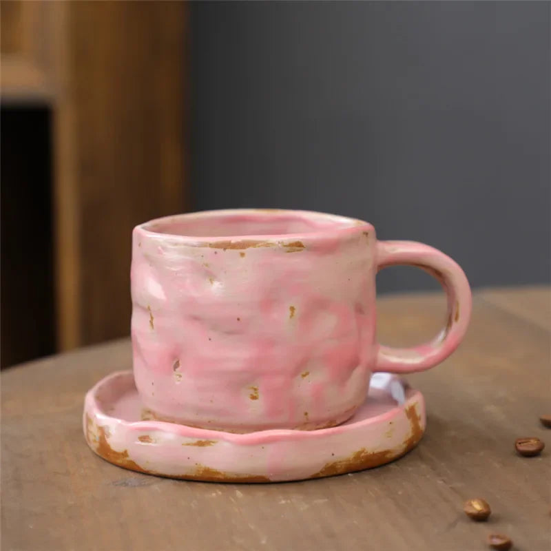 Retro Japanese 270ML Ceramic Mug & Saucer Set
