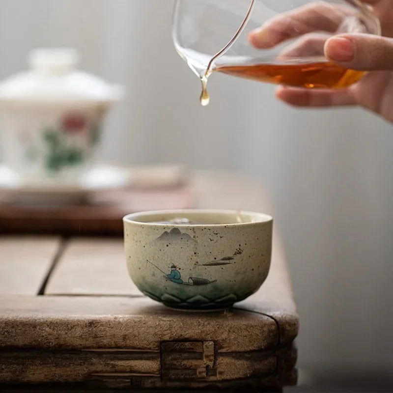 Kiln Baked Japanese Retro Style Ceramic 100ML Teacup - Handmade (Small)