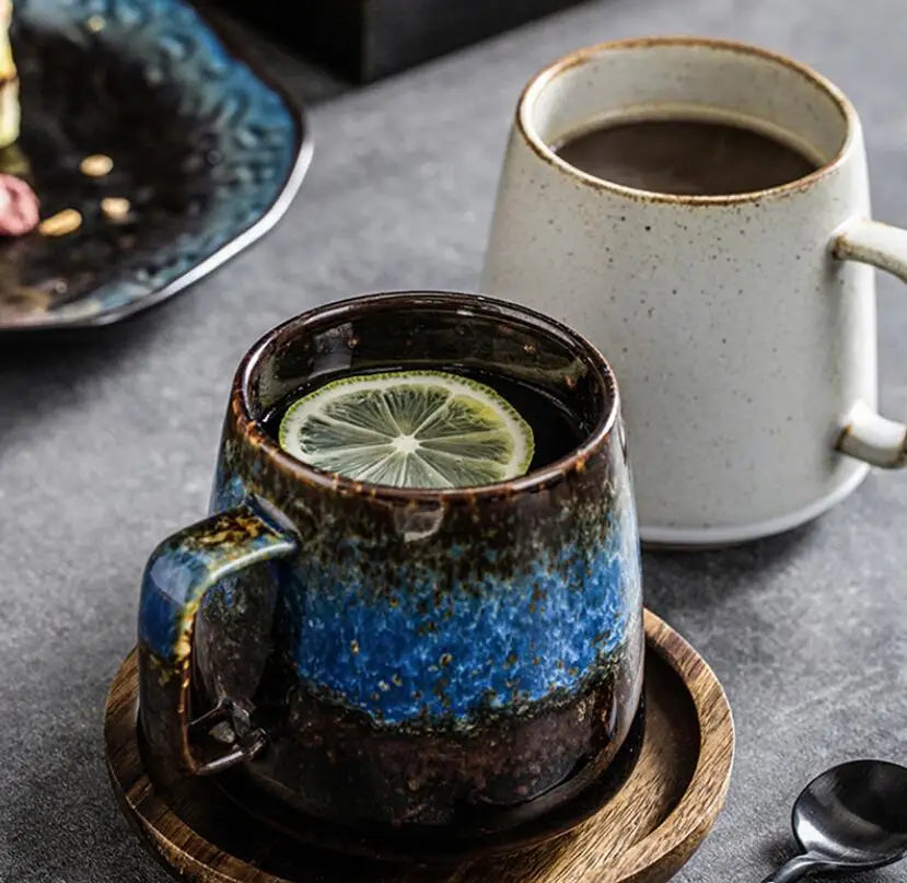 Japanese Retro Ceramic Coffee Cup & Saucer Set