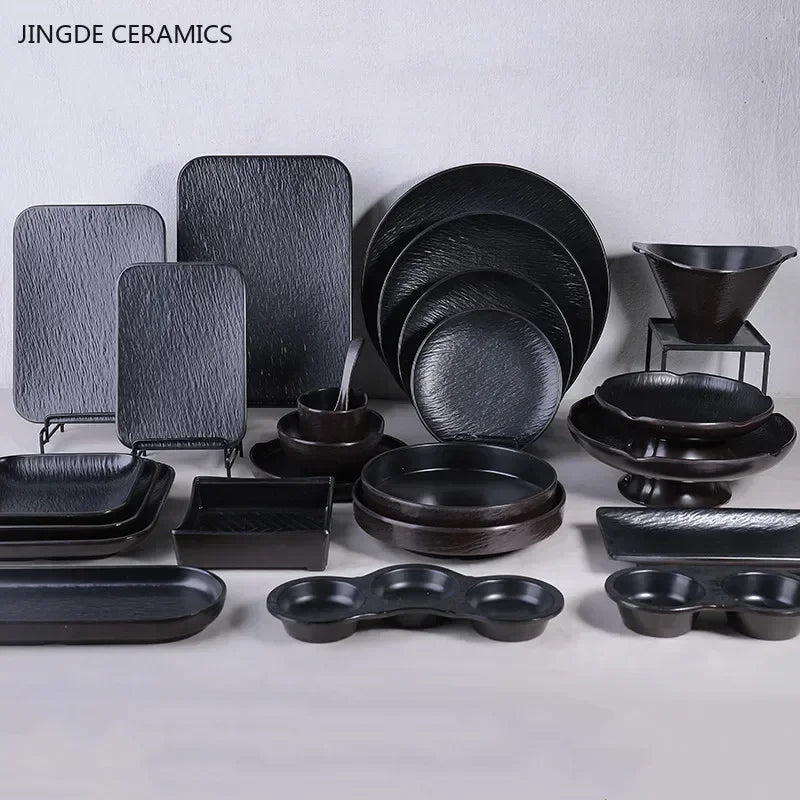 Black Frosted Melamine Tableware Dinner Set