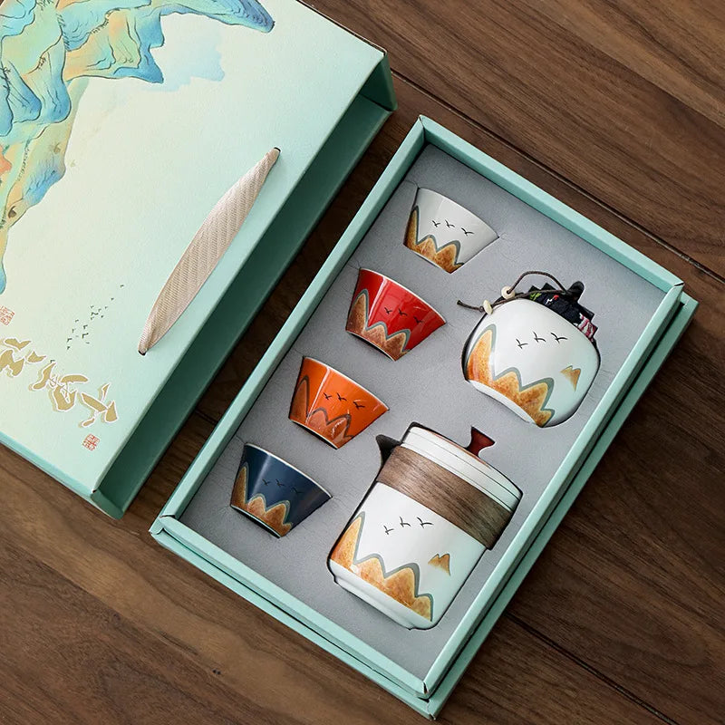 Outdoor Portable Travel Ceramic Tea Gift Set