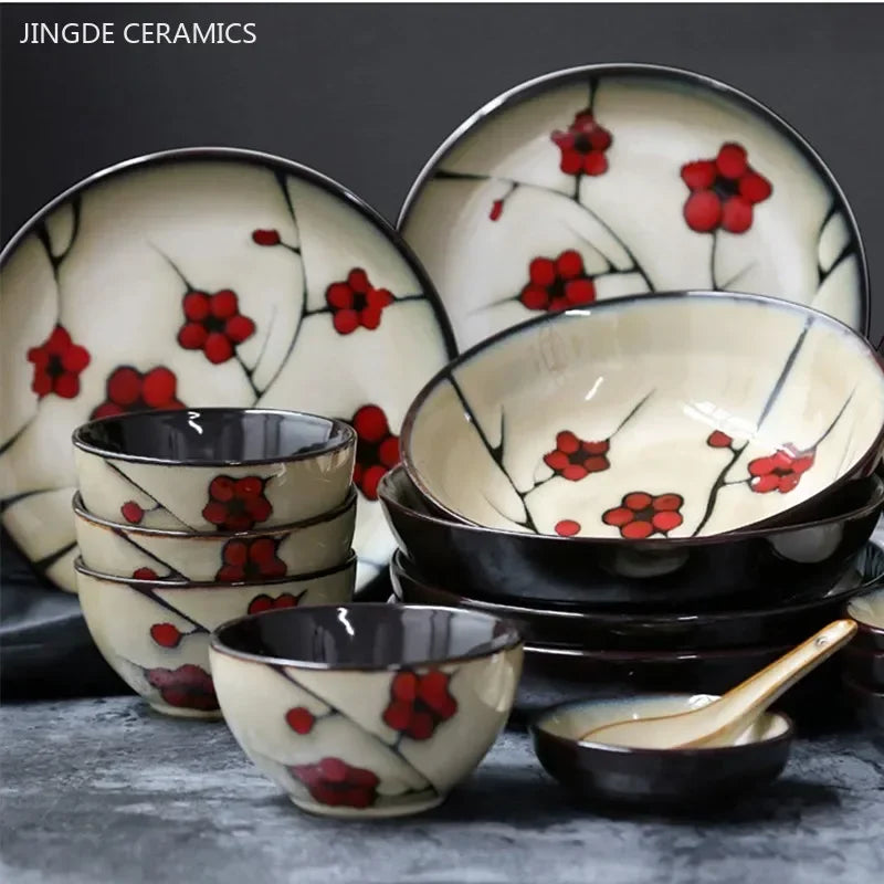 Ceramic Plum Blossom Tableware Dinner Set - Hand Painted
