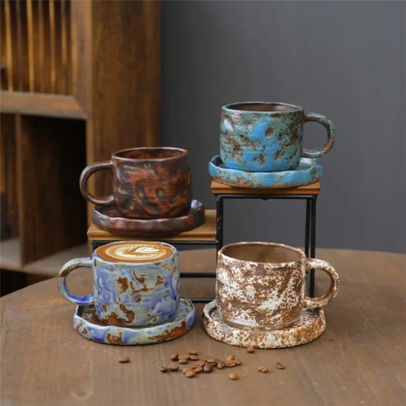 Retro Japanese 270ML Ceramic Mug & Saucer Set