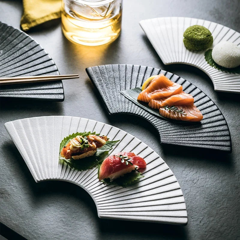 Ceramic Fan Sushi Plate