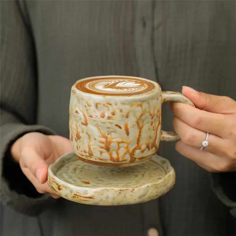 Retro Japanese 270ML Ceramic Mug & Saucer Set