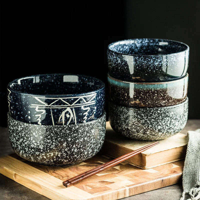 Household Large Ceramic Noodle Soup Bowl with Lid & Chopsticks