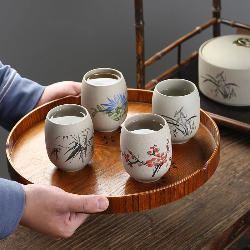 Japanese Retro Style Flowers Ceramic 175ML Teacup - Hand Painted