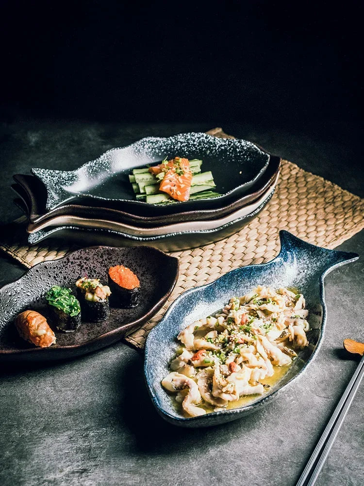 Creative Fish-Shaped Ceramic Sushi Plate 12 Inches | 14 Inches