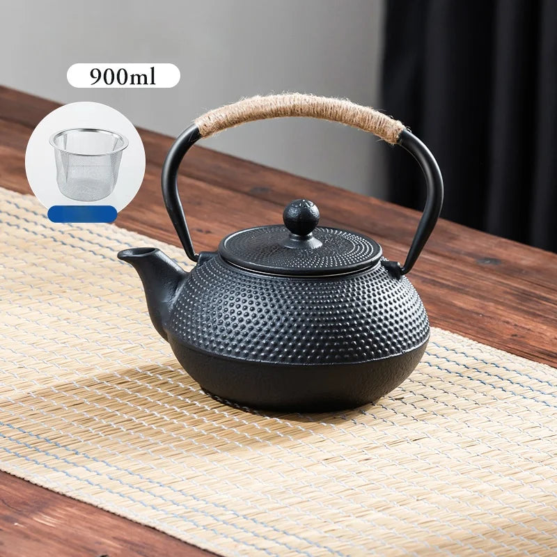 Household Cast Iron Teapot Sakura Pattern with Tea-Strainer 900ML Green | Black