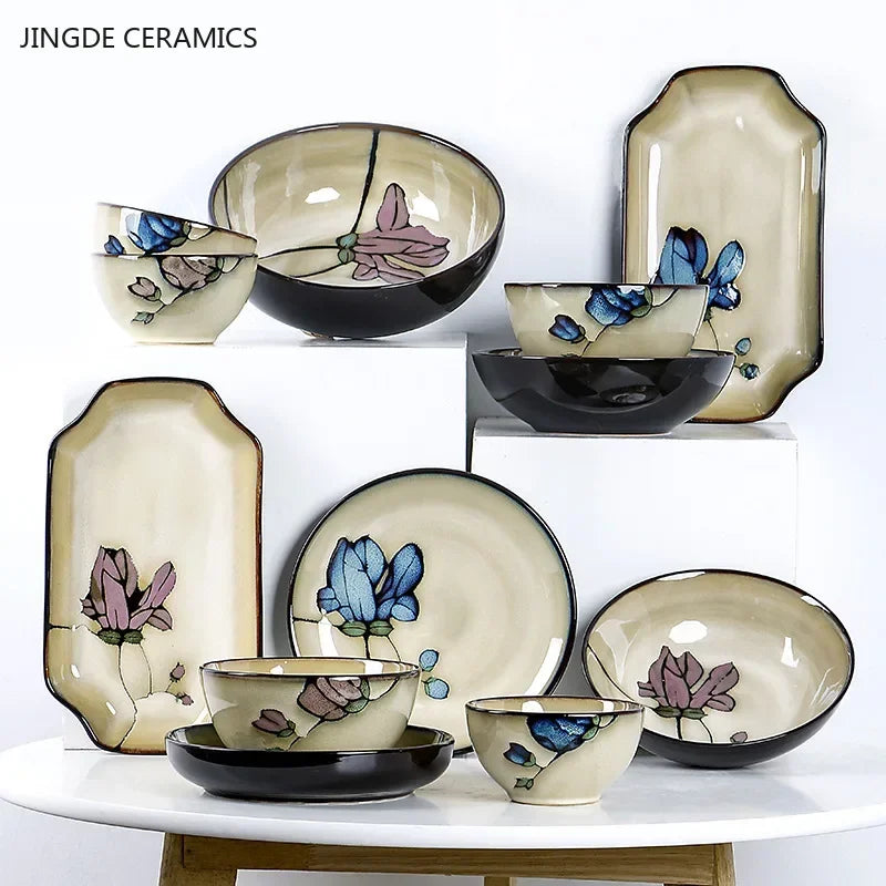 Colorful Flower Ceramic Tableware Dinner Set